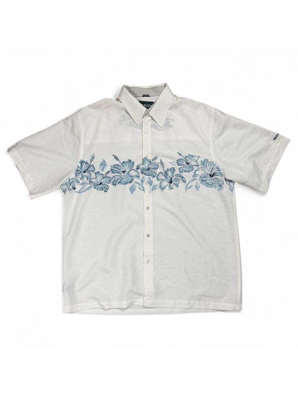 Billabong Aloha Fit White Short Sleeve Button Up Shirt with Blue Hibiscus Floral